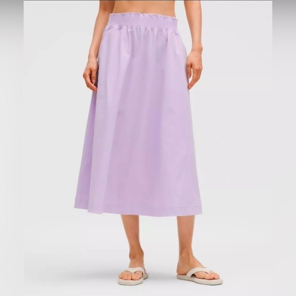Lululemon Lavender Frost Stretch Woven Ruffle-Waist Midi Skirt Size XL NWT - Picture 3 of 13